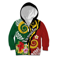 Melanesian Vanuatu Tribal Boar Tusk Kid Hoodie Tropical Plants and Namele Motifs LT03 Zip Hoodie Green - Polynesian Pride