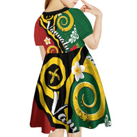 Melanesian Vanuatu Tribal Boar Tusk Kid Short Sleeve Dress Tropical Plants and Namele Motifs LT03 - Polynesian Pride