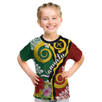Melanesian Vanuatu Tribal Boar Tusk Kid T Shirt Tropical Plants and Namele Motifs LT03 Green - Polynesian Pride
