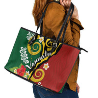 Melanesian Vanuatu Tribal Boar Tusk Leather Tote Bag Tropical Plants and Namele Motifs LT03 - Polynesian Pride