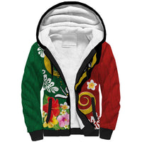 Melanesian Vanuatu Tribal Boar Tusk Sherpa Hoodie Tropical Plants and Namele Motifs LT03 Unisex Green - Polynesian Pride