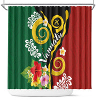 Melanesian Vanuatu Tribal Boar Tusk Shower Curtain Tropical Plants and Namele Motifs LT03 Green - Polynesian Pride