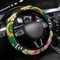 Melanesian Vanuatu Tribal Boar Tusk Steering Wheel Cover Tropical Plants and Namele Motifs LT03 Universal Fit Green - Polynesian Pride