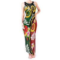 Melanesian Vanuatu Tribal Boar Tusk Tank Maxi Dress Tropical Plants and Namele Motifs LT03 Women Green - Polynesian Pride