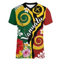 Melanesian Vanuatu Tribal Boar Tusk Women V-Neck T-Shirt Tropical Plants and Namele Motifs LT03 Female Green - Polynesian Pride