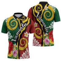 Melanesian Vanuatu Tribal Boar Tusk Zipper Polo Shirt Tropical Plants and Namele Motifs LT03 - Polynesian Pride