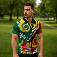 Melanesian Vanuatu Tribal Boar Tusk Zipper Polo Shirt Tropical Plants and Namele Motifs LT03 - Polynesian Pride
