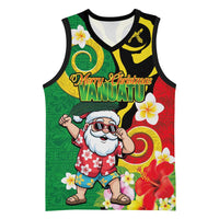 Vanuatu Christmas Basketball Jersey Funny Santa with Namele and Boar Tusk Tribal LT03 Unisex Green - Polynesian Pride