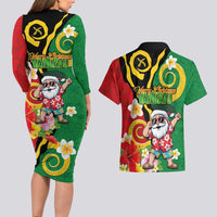 Vanuatu Christmas Couples Matching Long Sleeve Bodycon Dress and Hawaiian Shirt Funny Santa with Namele and Boar Tusk Tribal LT03 - Polynesian Pride