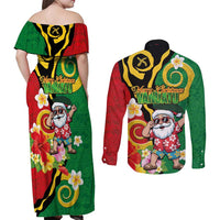 Vanuatu Christmas Couples Matching Off Shoulder Maxi Dress and Long Sleeve Button Shirt Funny Santa with Namele and Boar Tusk Tribal LT03 - Polynesian Pride