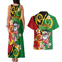 Vanuatu Christmas Couples Matching Tank Maxi Dress and Hawaiian Shirt Funny Santa with Namele and Boar Tusk Tribal LT03 - Polynesian Pride