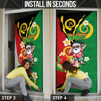 Vanuatu Christmas Door Cover Funny Santa with Namele and Boar Tusk Tribal LT03 - Polynesian Pride