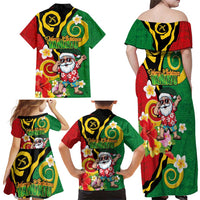 Vanuatu Christmas Family Matching Off Shoulder Maxi Dress and Hawaiian Shirt Funny Santa with Namele and Boar Tusk Tribal LT03 - Polynesian Pride