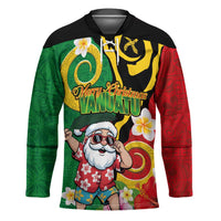 Vanuatu Christmas Hockey Jersey Funny Santa with Namele and Boar Tusk Tribal LT03 Unisex Green - Polynesian Pride
