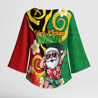 Vanuatu Christmas Kimono Sleeve Blouse Funny Santa with Namele and Boar Tusk Tribal LT03 - Polynesian Pride
