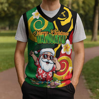 Vanuatu Christmas Knitted V-Neck Vest Funny Santa with Namele and Boar Tusk Tribal LT03 - Polynesian Pride
