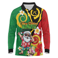 Vanuatu Christmas Long Sleeve Polo Shirt Funny Santa with Namele and Boar Tusk Tribal LT03 Green - Polynesian Pride