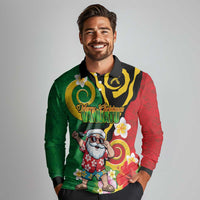 Vanuatu Christmas Long Sleeve Polo Shirt Funny Santa with Namele and Boar Tusk Tribal LT03 - Polynesian Pride