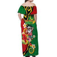 Vanuatu Christmas Off Shoulder Maxi Dress Funny Santa with Namele and Boar Tusk Tribal LT03 - Polynesian Pride