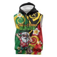 Vanuatu Christmas Sleeveless Zip Hoodie Funny Santa with Namele and Boar Tusk Tribal LT03 Green - Polynesian Pride