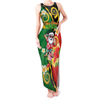 Vanuatu Christmas Tank Maxi Dress Funny Santa with Namele and Boar Tusk Tribal LT03 Women Green - Polynesian Pride