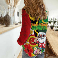 Vanuatu Christmas Women Casual Shirt Funny Santa with Namele and Boar Tusk Tribal LT03 - Polynesian Pride