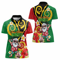 Vanuatu Christmas Women Polo Shirt Funny Santa with Namele and Boar Tusk Tribal - Polynesian Pride