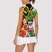 Vanuatu Christmas Women Sleeveless Polo Shirt Funny Santa with Namele and Boar Tusk Tribal LT03 - Polynesian Pride