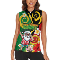 Vanuatu Christmas Women Sleeveless Polo Shirt Funny Santa with Namele and Boar Tusk Tribal LT03 - Polynesian Pride