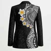 Hawaiian Tribal Tattoo and Plumeria Blazer Polynesian Pattern Black Color