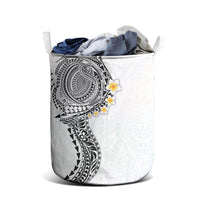 Hawaiian Tribal Tattoo and Plumeria Laundry Basket Polynesian Pattern White Color
