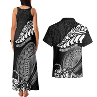 New Zealand Rugby Couples Matching Tank Maxi Dress and Hawaiian Shirt Maori Warrior Rugby Silver Fern Tribal Pattern LT03 - Polynesian Pride
