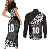 Custom New Zealand Rugby Couples Matching Short Sleeve Bodycon Dress and Long Sleeve Button Shirts Maori Warrior Rugby Silver Fern Tribal Pattern LT03 - Polynesian Pride