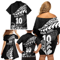Custom New Zealand Rugby Family Matching Off Shoulder Short Dress and Hawaiian Shirt Maori Warrior Rugby Silver Fern Tribal Pattern LT03 - Polynesian Pride