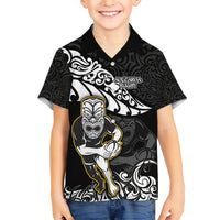 Custom New Zealand Rugby Family Matching Short Sleeve Bodycon Dress and Hawaiian Shirt Maori Warrior Rugby Silver Fern Tribal Pattern LT03 Son's Shirt Black - Polynesian Pride