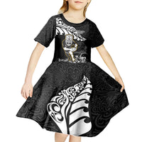 Custom New Zealand Rugby Kid Short Sleeve Dress Maori Warrior Rugby Silver Fern Tribal Pattern LT03 - Polynesian Pride