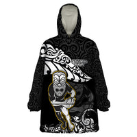 Custom New Zealand Rugby Wearable Blanket Hoodie Maori Warrior Rugby Silver Fern Tribal Pattern LT03 One Size Black - Polynesian Pride