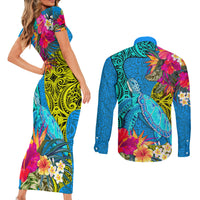 polynesian-couples-matching-short-sleeve-bodycon-dress-and-long-sleeve-button-shirts-the-turtle-jung-flower-with-maori-pattern-ethnic-style