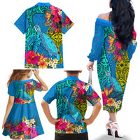 Polynesian Family Matching Off Shoulder Long Sleeve Dress and Hawaiian Shirt The Turtle Jung Flower with Maori Pattern Ethnic Style LT03 - Polynesian Pride