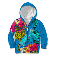 Polynesian Kid Hoodie The Turtle Jung Flower with Maori Pattern Ethnic Style LT03 Zip Hoodie Blue - Polynesian Pride