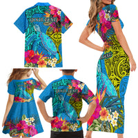 Custom Polynesian Family Matching Short Sleeve Bodycon Dress and Hawaiian Shirt The Turtle Jung Flower with Maori Pattern Ethnic Style LT03 - Polynesian Pride