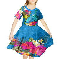 custom-polynesian-kid-short-sleeve-dress-the-turtle-jung-flower-with-maori-pattern-ethnic-style
