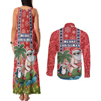 Hawaii Christmas Couples Matching Tank Maxi Dress and Long Sleeve Button Shirts The Santa Surfing Hawaii Xmas Style LT03 - Polynesian Pride