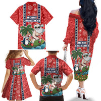 Hawaii Christmas Family Matching Off Shoulder Long Sleeve Dress and Hawaiian Shirt The Santa Surfing Hawaii Xmas Style LT03 - Polynesian Pride