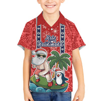 Hawaii Christmas Family Matching Off Shoulder Maxi Dress and Hawaiian Shirt The Santa Surfing Hawaii Xmas Style LT03 Son's Shirt Red - Polynesian Pride