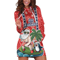 Hawaii Christmas Hoodie Dress The Santa Surfing Hawaii Xmas Style LT03 Red - Polynesian Pride