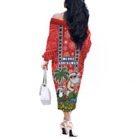 Hawaii Christmas Off The Shoulder Long Sleeve Dress The Santa Surfing Hawaii Xmas Style LT03 - Polynesian Pride