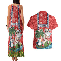 Custom Hawaii Christmas Couples Matching Tank Maxi Dress and Hawaiian Shirt The Santa Surfing Hawaii Xmas Style LT03 - Polynesian Pride
