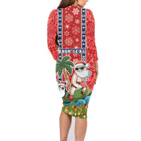Custom Hawaii Christmas Family Matching Long Sleeve Bodycon Dress and Hawaiian Shirt The Santa Surfing Hawaii Xmas Style LT03 - Polynesian Pride