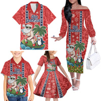 Custom Hawaii Christmas Family Matching Off Shoulder Long Sleeve Dress and Hawaiian Shirt The Santa Surfing Hawaii Xmas Style LT03 - Polynesian Pride